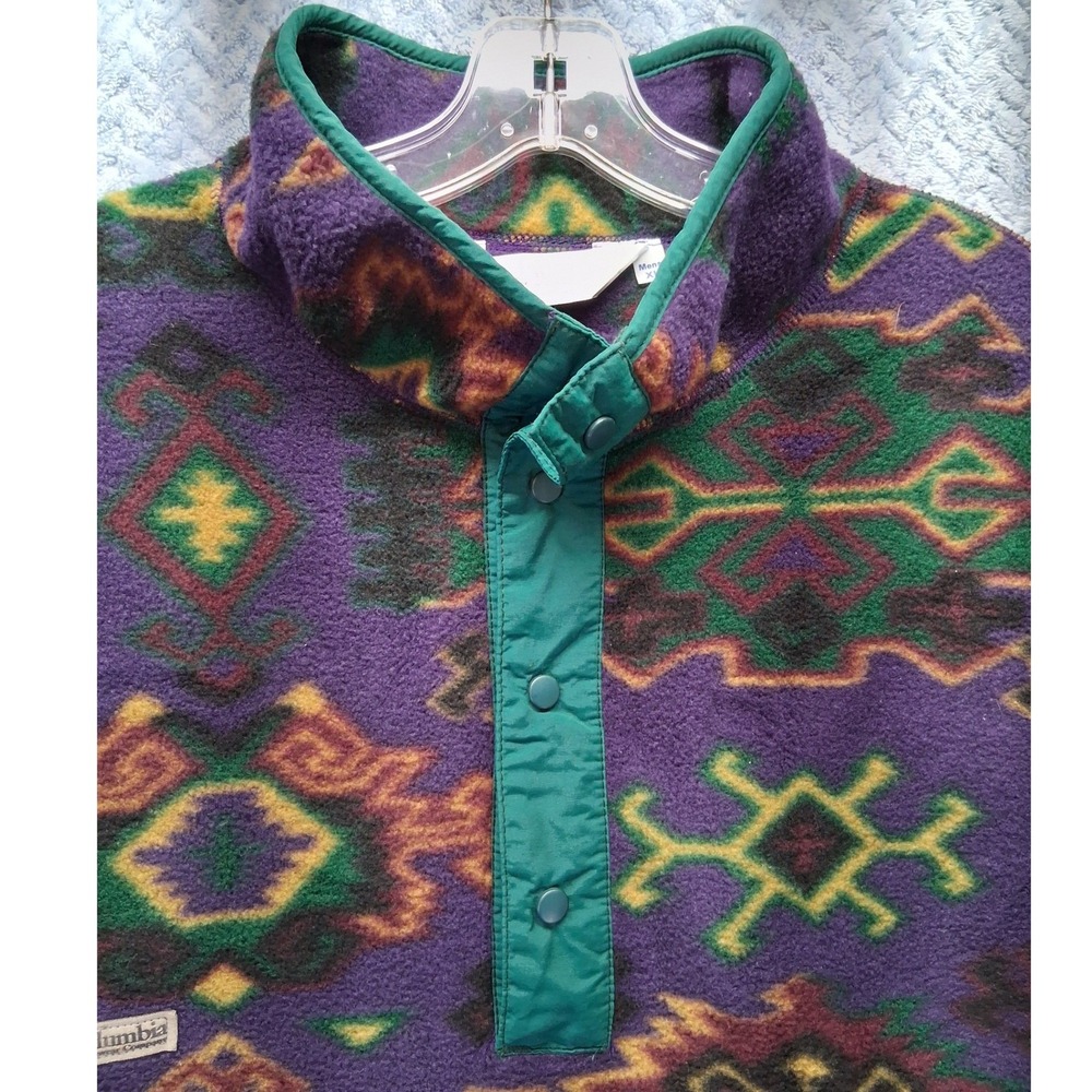 90's Vintage Columbia Fleece Pullover Mens XL Purple Aztec Geometric Made in USA